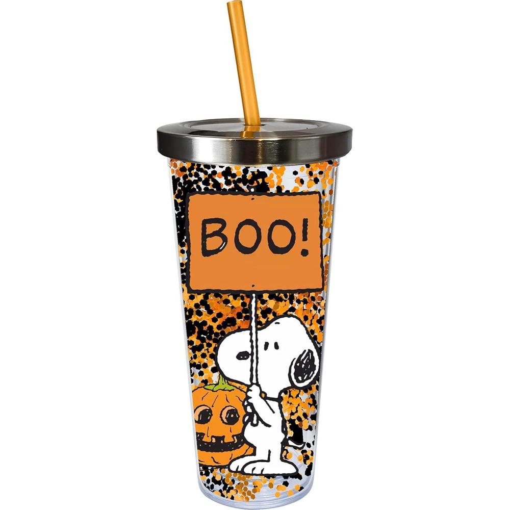 image:imageSpoontiques Glitter Filled Acrylic Tumbler Glitter Cup with Straw 20 oz Stainless Steel Locking Lid with Straw Double Wall Insulated BPA Free Peanuts Halloween Drinking Cup