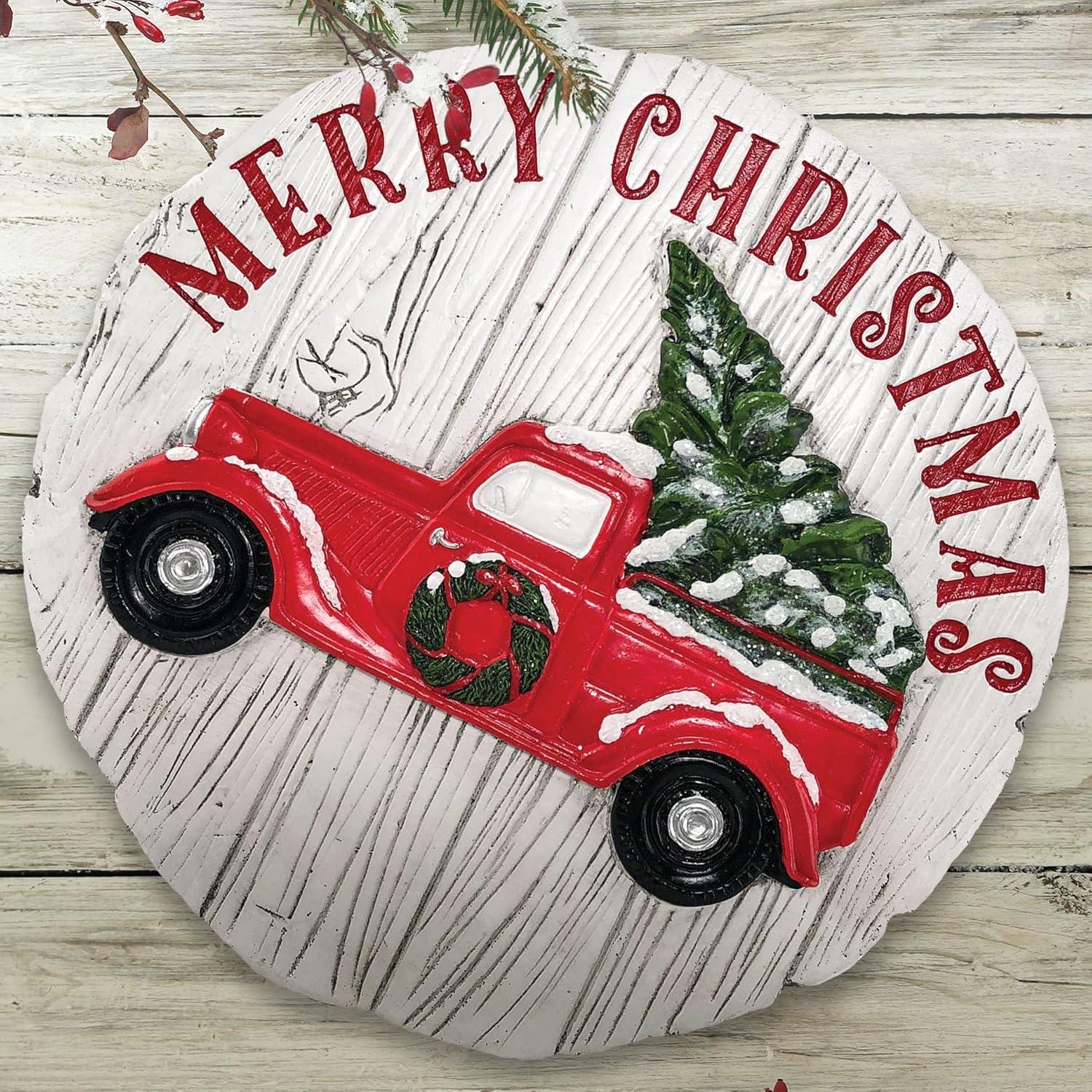 image:imageSpoontiques  Peanuts Christmas Stepping Stone  Decorative Garden Stone for Yard Patio Garden or Walkway  Outdoor or Indoor Home DecorMerry Christmas Truck