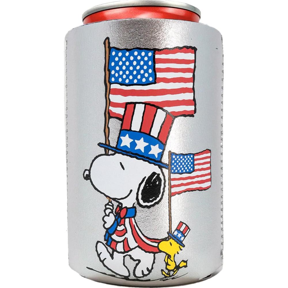 image:imageSpoontiques Neoprene Can Cooler Durable Insulated Neoprene Holder for Cans or Bottles Metallic Finish with Glitter Accents Perfect for Parties or Gifts Peanuts Halloween Can CoolerPeanuts July 4th