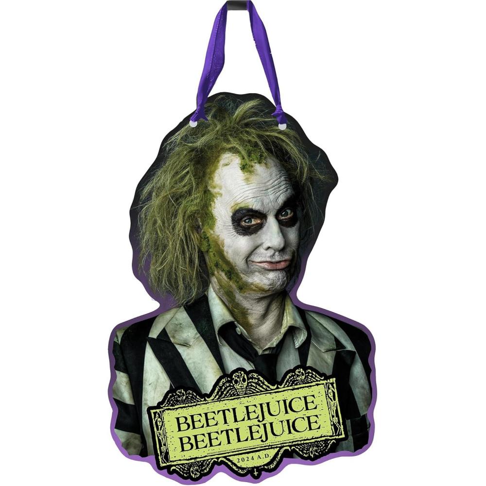 image:imageSpoontiques Beetlejuice Beetlejuice Door Dcor Sign Weatherproof PVC Signs for Indoor or Outdoor Use Includes Decorative Ribbon for Hanging