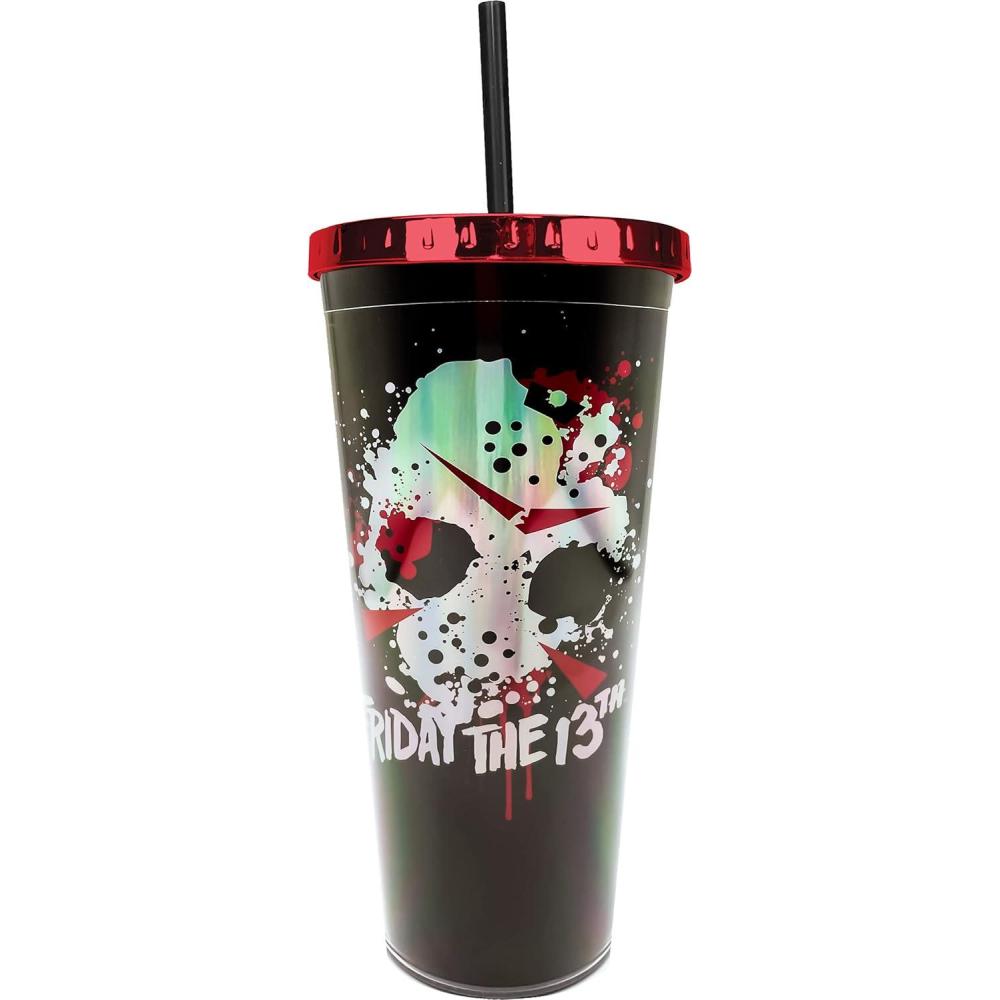 image:imageSpoontiques Friday the 13th Foil Cup 20oz Acrylic Foil Cup with Straw Metallic Locking Lid Double Wall Insulated and BPA Free