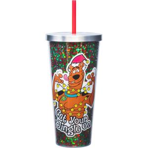 Spoontiques – Glitter Filled Acrylic Tumbler – Glitter Cup with Straw – 20 oz – Stainless Steel Locking Lid with Straw – Double Wall Insulated – BPA Free – Scooby Doo Christmas Glitter Cup
