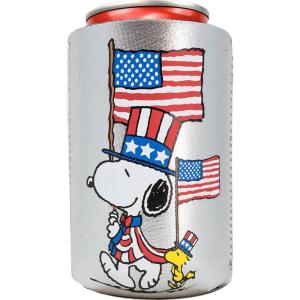 Spoontiques – Neoprene Can Cooler – Durable Insulated Neoprene Holder for Cans or Bottles – Metallic Finish with Glitter Accents – Perfect for Parties or Gifts – Peanuts Halloween Can Cooler(Peanuts July 4th)