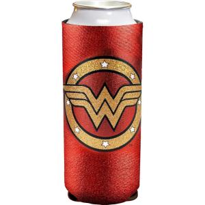 Spoontiques – Neoprene Can Cooler – Durable Insulated Neoprene Holder for Cans or Bottles – Metallic Finish with Glitter Accents – Perfect for Parties or Gifts – Peanuts Halloween Can Cooler(Wonder Woman  Slim)