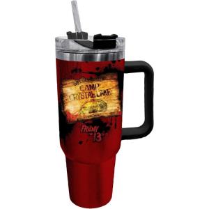 Spoontiques Friday the 13th Stainless Steel Travel Mug with Handle – 40oz Capacity – Double Wall Stainless Steel with Sliding Lock Travel Lid – 11″ Tall