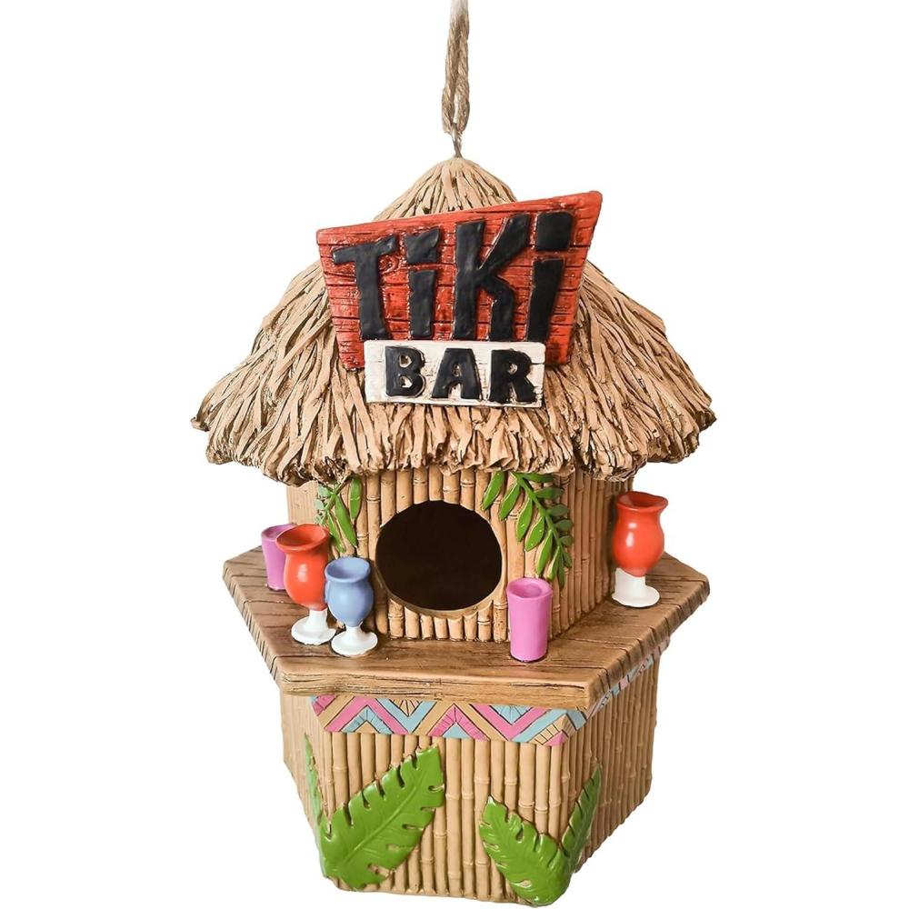 image:imageSpoontiques Birdhouse Garden Dcor Decorative Bird House for Yard and Garden Decoration Hanging Novelty for Outdoor Patio Flamingo BirdhouseTiki Bar