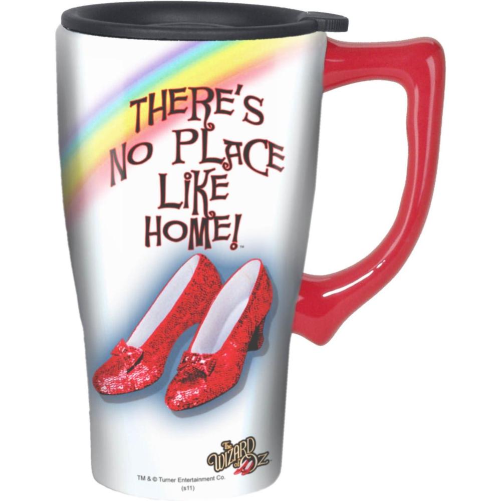 image:imageSpoontiques Ceramic Travel Coffee Mug with Lid and Handle Spill Proof Lid Double Walled Mug for Hot and Cold Beverages Microwave and Dishwasher Safe Gilmore Girls Travel MugRuby Slippers