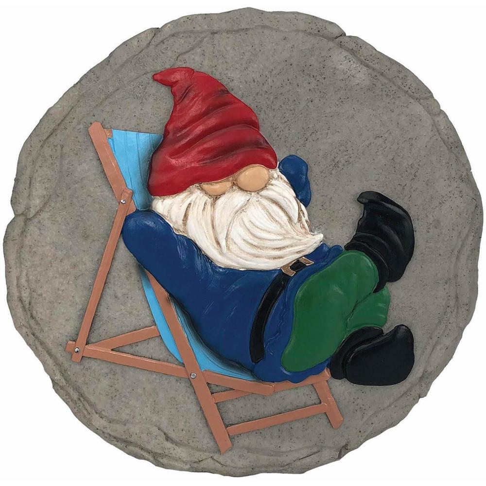 image:imageSpoontiques  Garden Dcor  Lounging Gnome Stepping Stone  Decorative Stone for GardenLounging Gnome