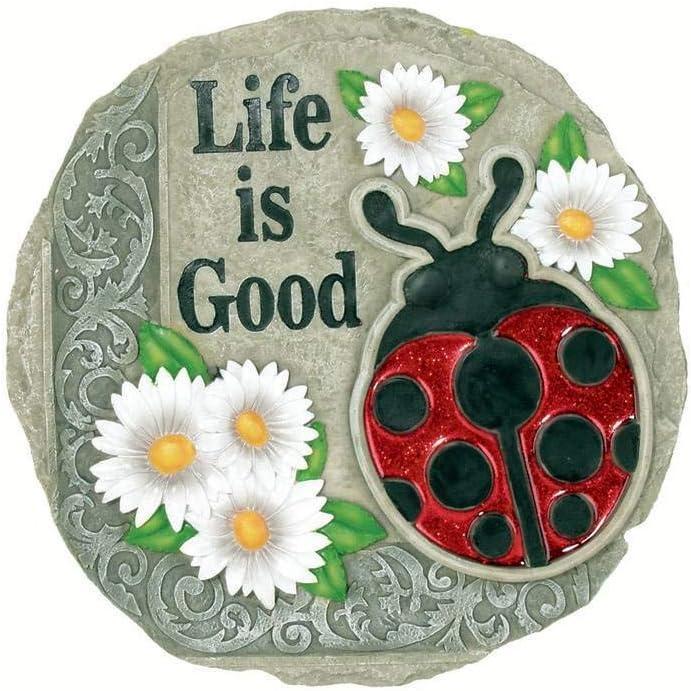 image:imageSpoontiques  Garden Dcor Life is Good Ladybug Stepping Stone  Decorative Stone for GardenLife is Good Ladybug