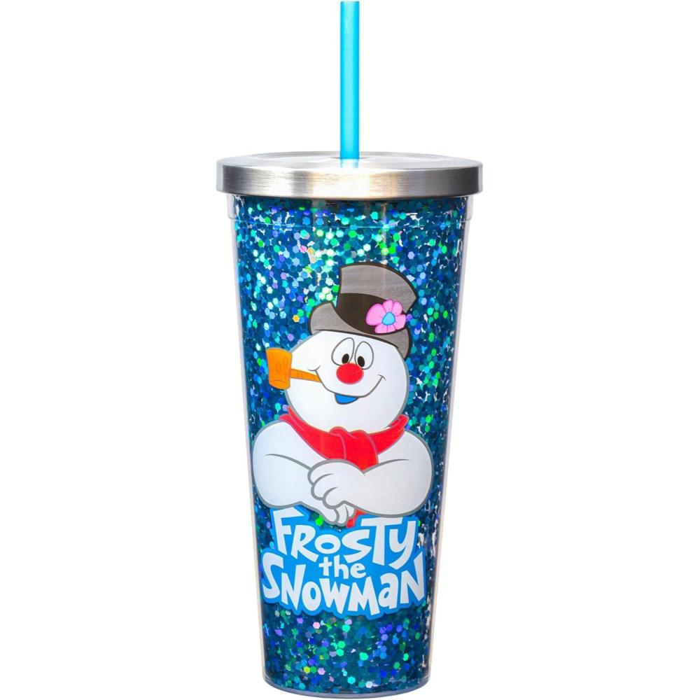 image:imageSpoontiques Glitter Filled Acrylic Tumbler Glitter Cup with Straw 20 oz Stainless Steel Locking Lid with Straw Double Wall Insulated BPA Free Frosty the Snowman Glitter CupFrosty the Snowman Glitter Cup