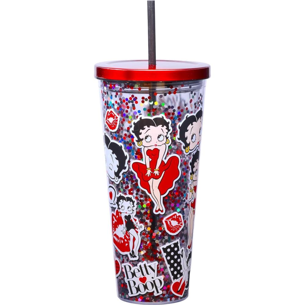 image:imageSpoontiques Glitter Filled Acrylic Tumbler Glitter Cup with Straw 20 oz Stainless Steel Locking Lid with Straw Double Wall Insulated BPA Free Frosty the Snowman Glitter CupBetty Boop