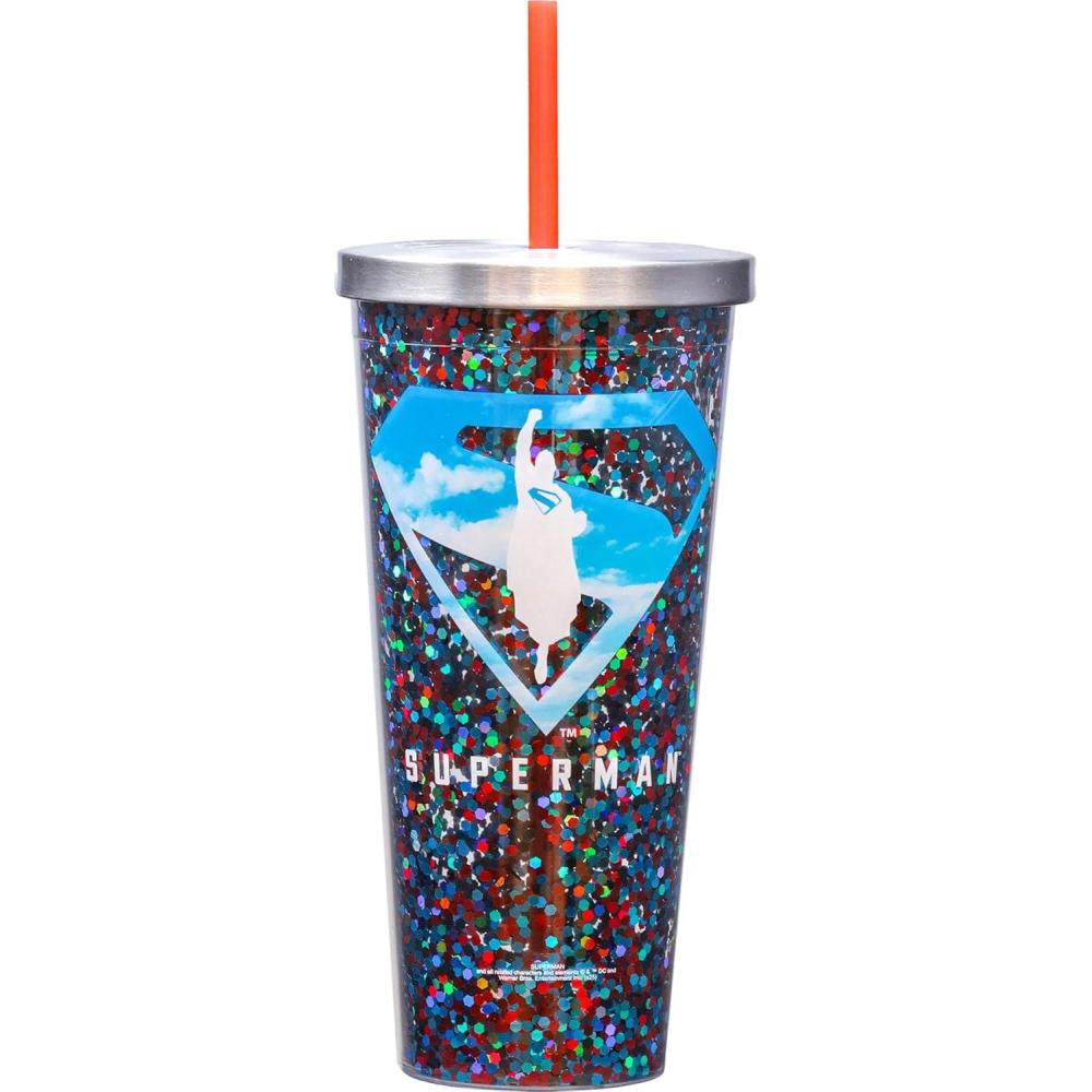 image:imageSpoontiques Glitter Filled Acrylic Tumbler Glitter Cup with Straw 20 oz Stainless Steel Locking Lid with Straw Double Wall Insulated BPA Free Frosty the Snowman Glitter CupSuperman Legacy