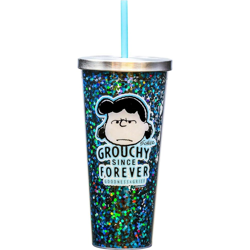 image:imageSpoontiques Glitter Filled Acrylic Tumbler Glitter Cup with Straw 20 oz Stainless Steel Locking Lid with Straw Double Wall Insulated BPA Free Frosty the Snowman Glitter CupPeanuts Grouchy