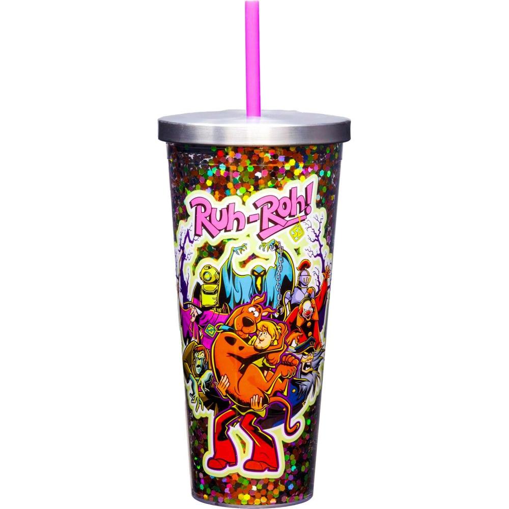 image:imageSpoontiques Glitter Filled Acrylic Tumbler Glitter Cup with Straw 20 oz Stainless Steel Locking Lid with Straw Double Wall Insulated BPA Free Frosty the Snowman Glitter CupScooby Doo Halloween