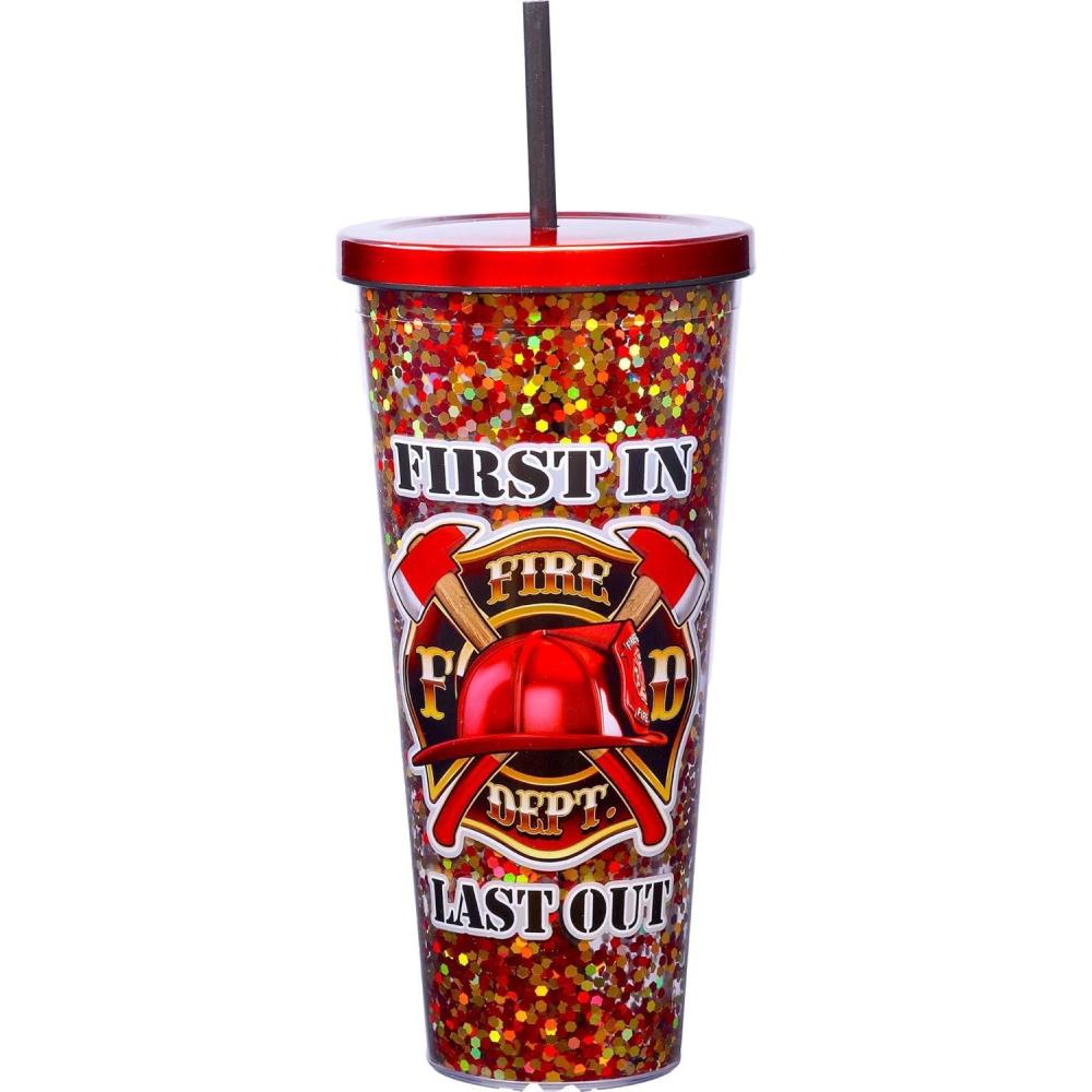 image:imageSpoontiques  Glitter Filled Acrylic Tumbler  Glitter Cup with Straw  32oz Stainless Steel Locking Lid with Straw  Double Wall Insulated  BPA Free  AxolotlFirefighter