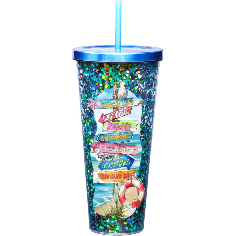 image:imageSpoontiques Glitter Filled Acrylic Tumbler Glitter Cup with Straw 32oz Stainless Steel Locking Lid with Straw Double Wall Insulated BPA Free AxolotlBeach