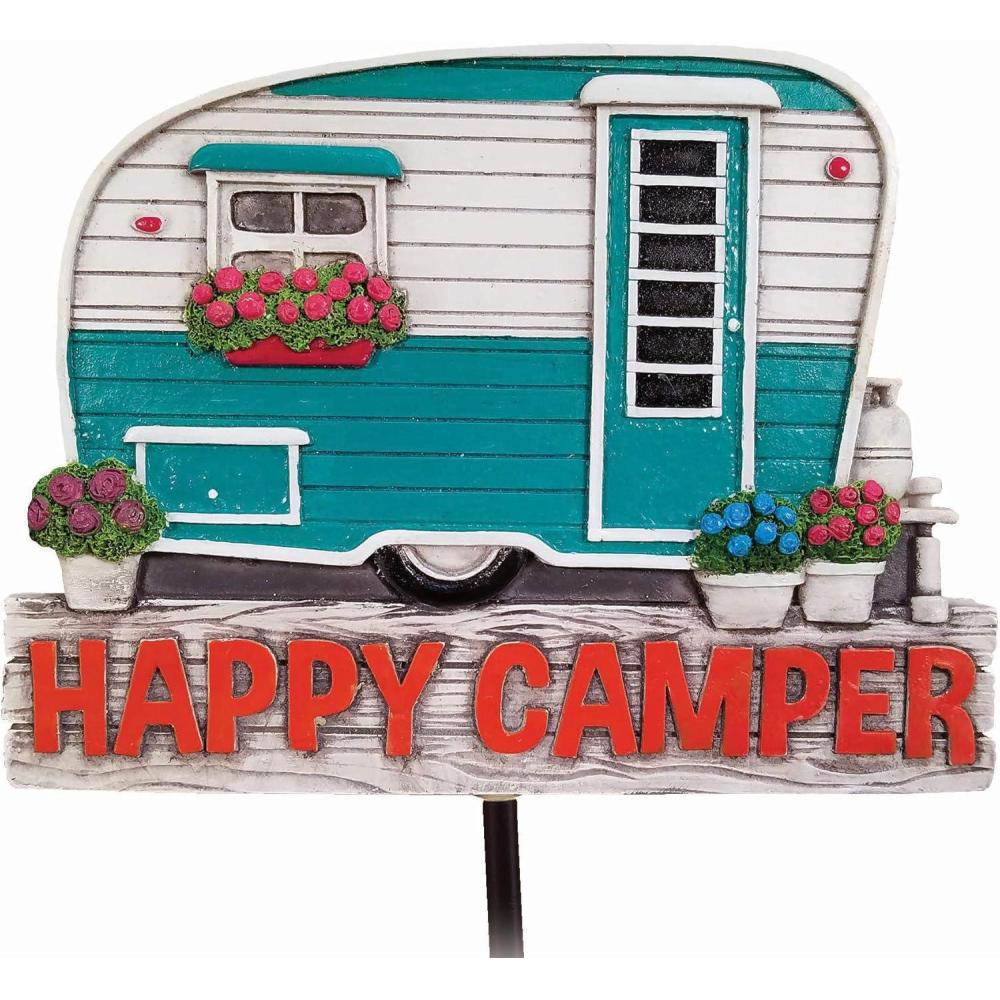 image:imageSpoontiques  Happy Camper Garden Stake  Garden Dcor  Decorative Stake for Lawn and Yard  Multicolored
