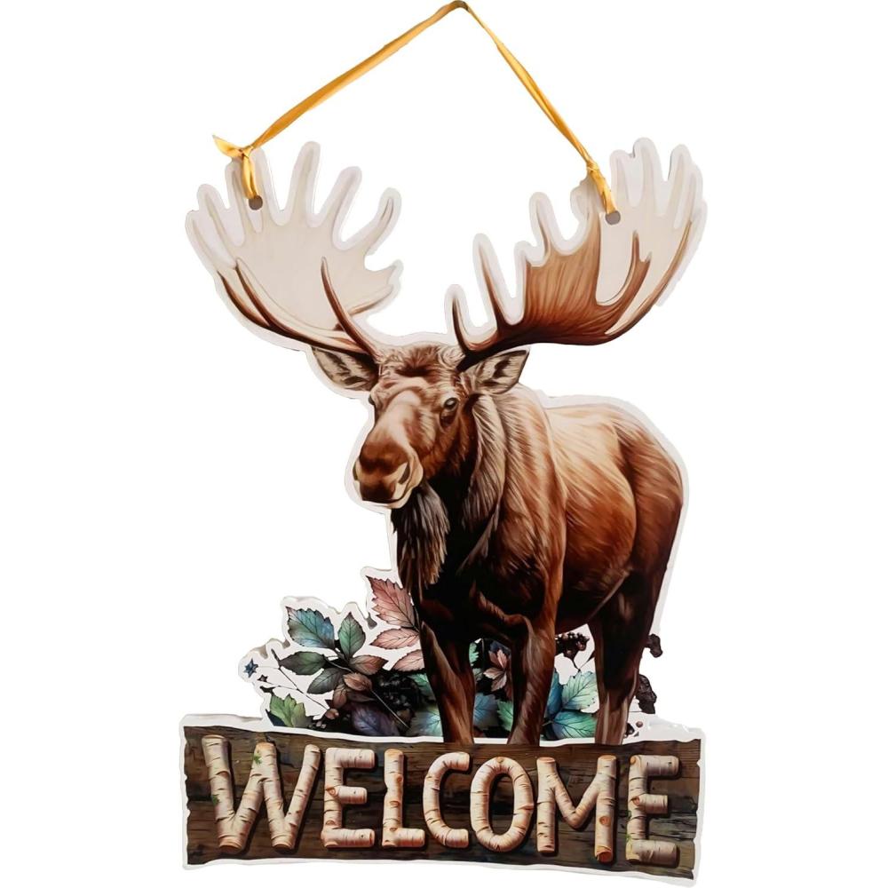 image:imageSpoontiques Door Dcor Sign  Weatherproof PVC Signs for Indoor or Outdoor Use Includes Decorative Ribbon for Hanging  Moose Door Sign