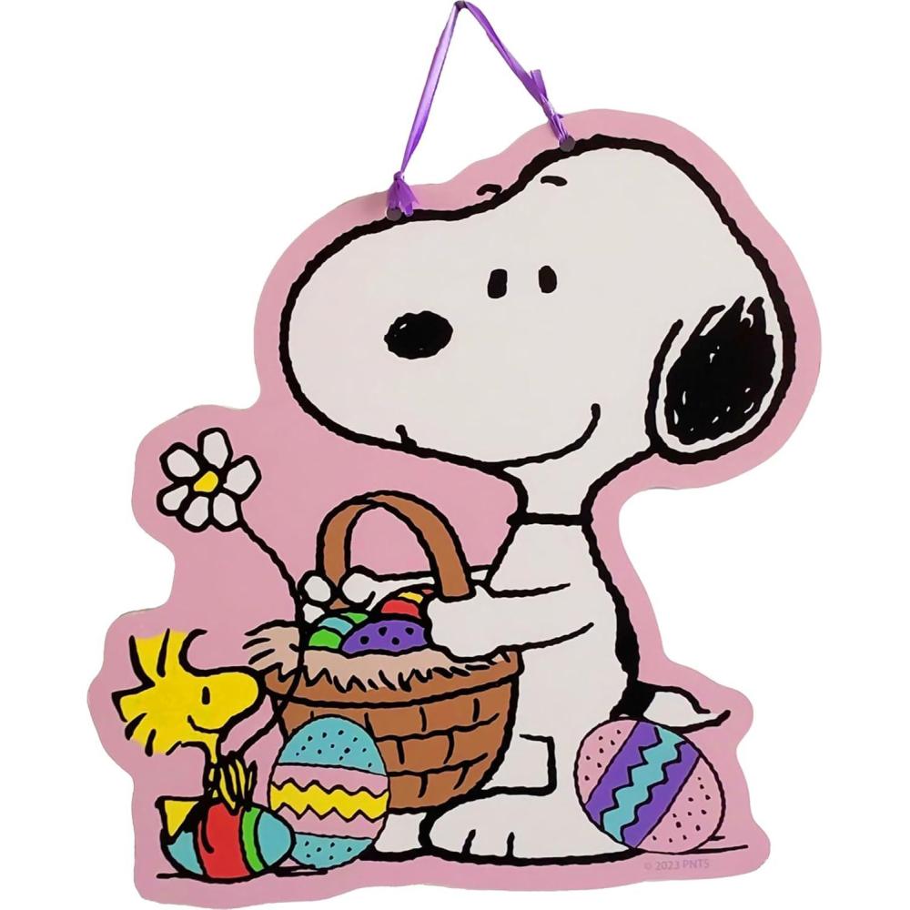 image:imageSpoontiques Door Dcor Sign  Weatherproof PVC Signs for Indoor or Outdoor Use Includes Decorative Ribbon for Hanging  Peanuts Easter Door Sign