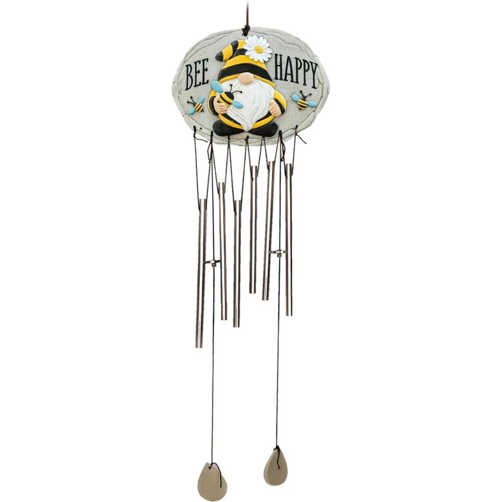 image:imageSpoontiques Gnome Wind Chime Outdoor Garden Dcor Decorative Chimes for Yard Garden Backyard and Patio DecorationBee Gnome Metal