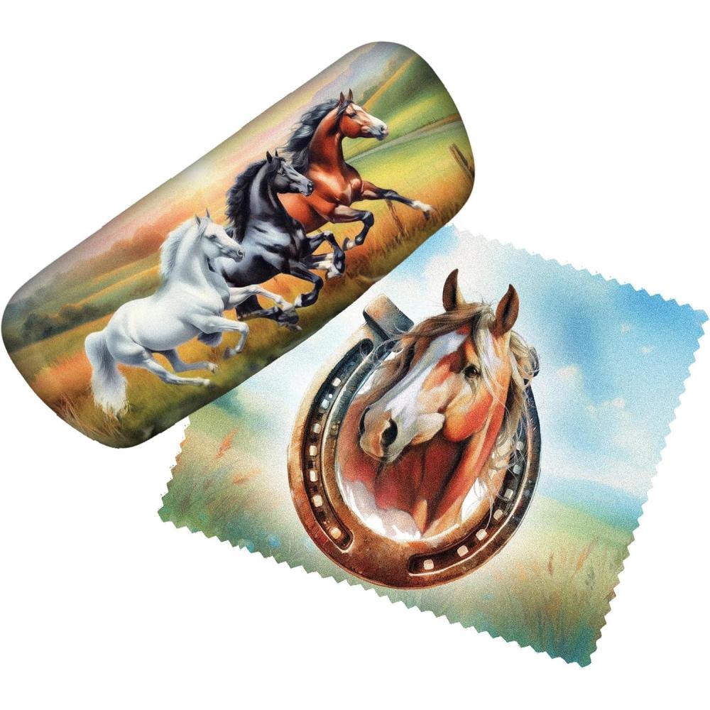 image:imageSpoontiques Horses Eyeglass Case Includes Matching Microfiber Cleaning ClothHorses