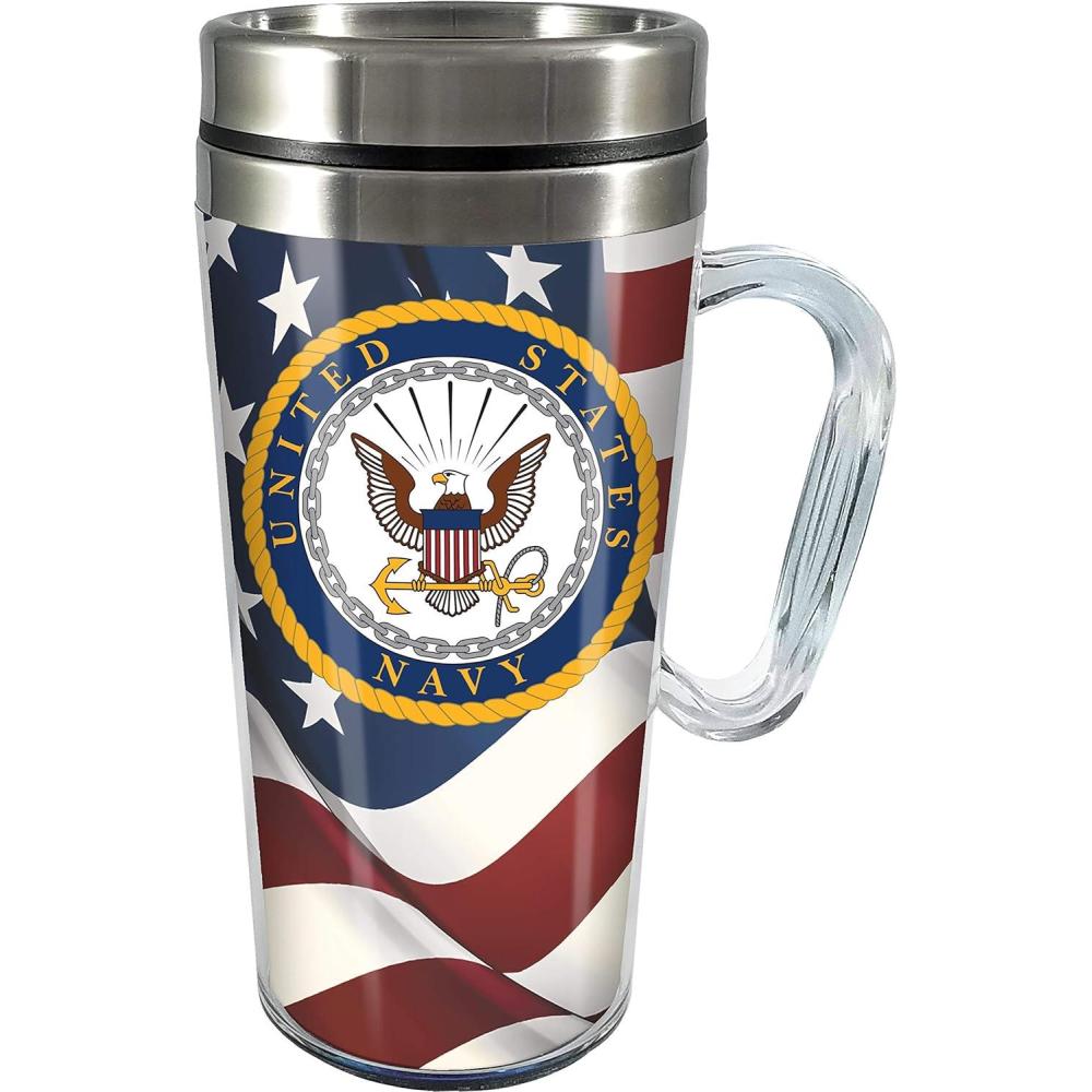 image:imageSpoontiques Insulated Travel Mug 14oz Double Wall Stainless amp Acrylic Drink Cup with Twist Top Lid amp Handle HorseUS Navy