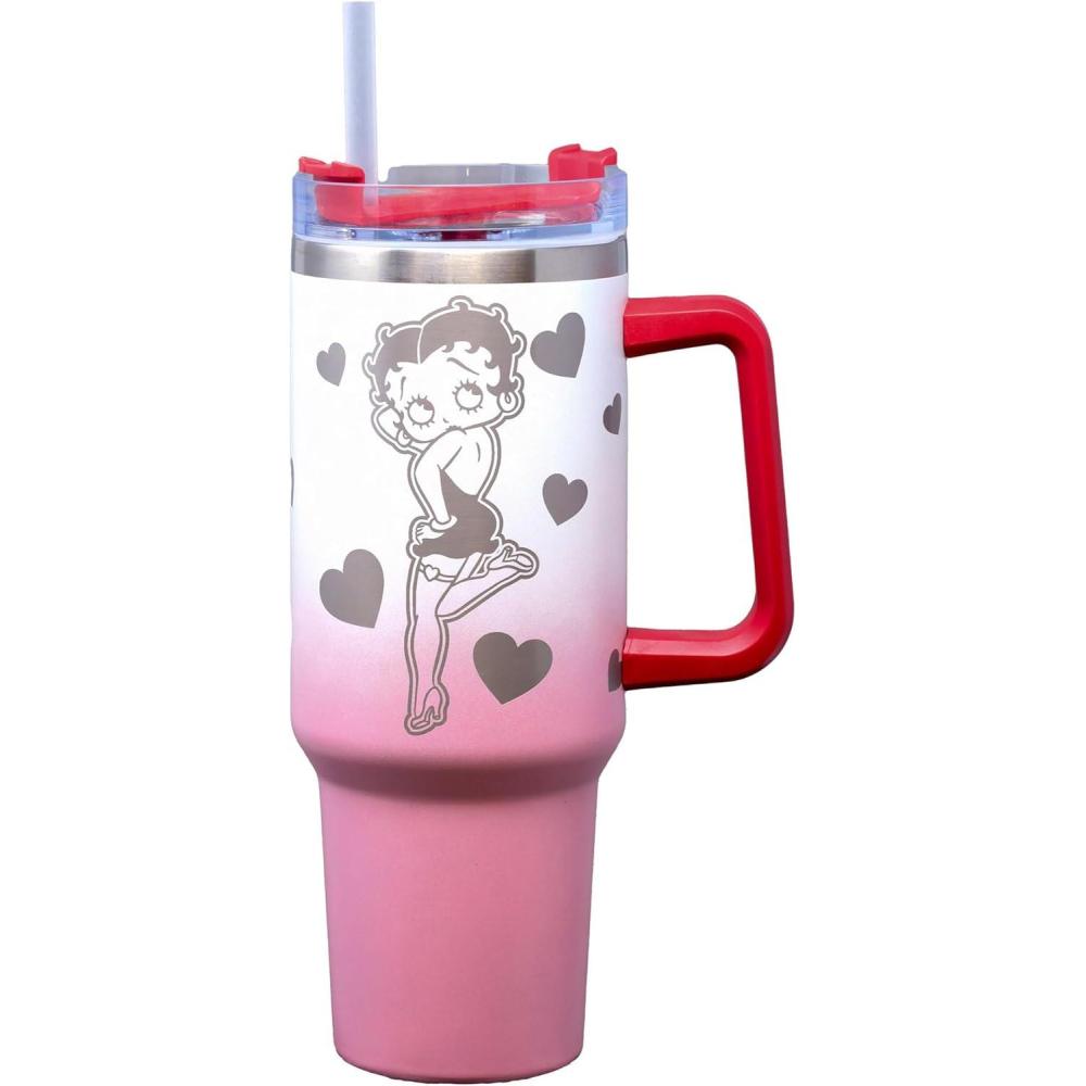 image:imageSpoontiques Peanuts Stainless Steel Travel Mug 40oz  Double Wall Insulation Sturdy Handle Sliding Lock Travel Lid  Joe CoolBetty Boop  Etched
