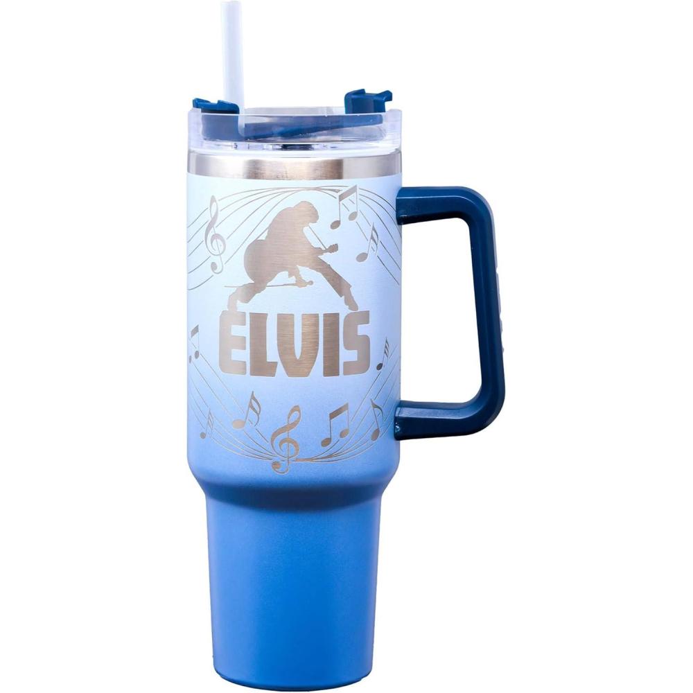 image:imageSpoontiques Peanuts Stainless Steel Travel Mug 40oz Double Wall Insulation Sturdy Handle Sliding Lock Travel Lid Joe CoolElvis Etched