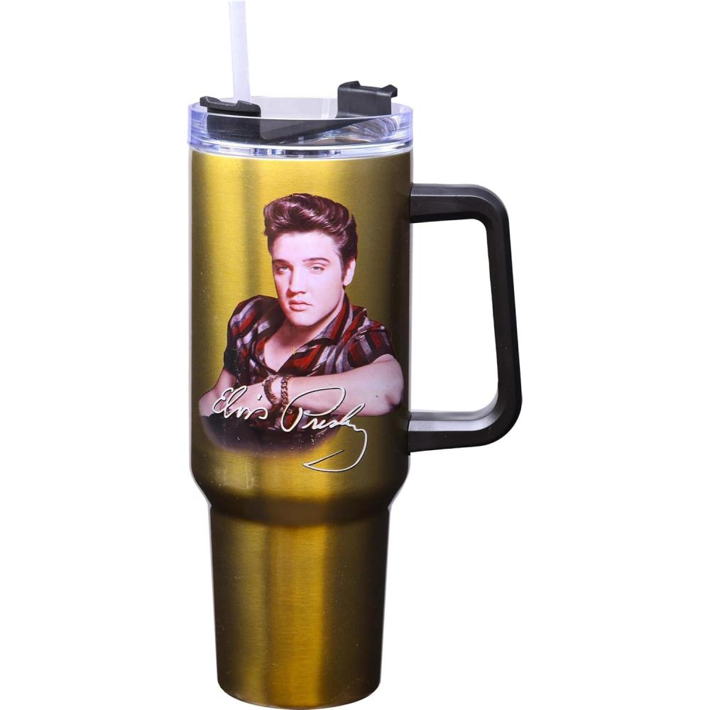 image:imageSpoontiques Peanuts Stainless Steel Travel Mug 40oz  Double Wall Insulation Sturdy Handle Sliding Lock Travel Lid  Joe CoolElvis