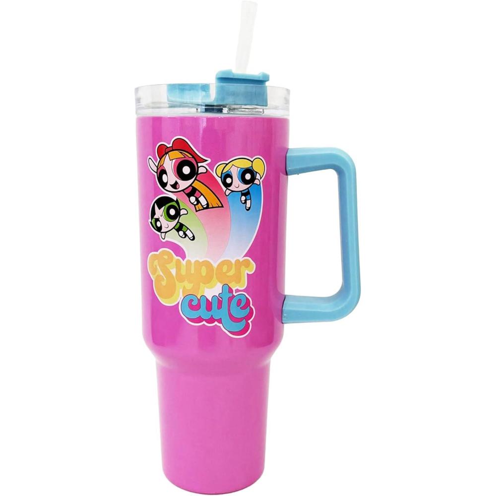image:imageSpoontiques Peanuts Stainless Steel Travel Mug 40oz Double Wall Insulation Sturdy Handle Sliding Lock Travel Lid Joe CoolPowerpuff Girls