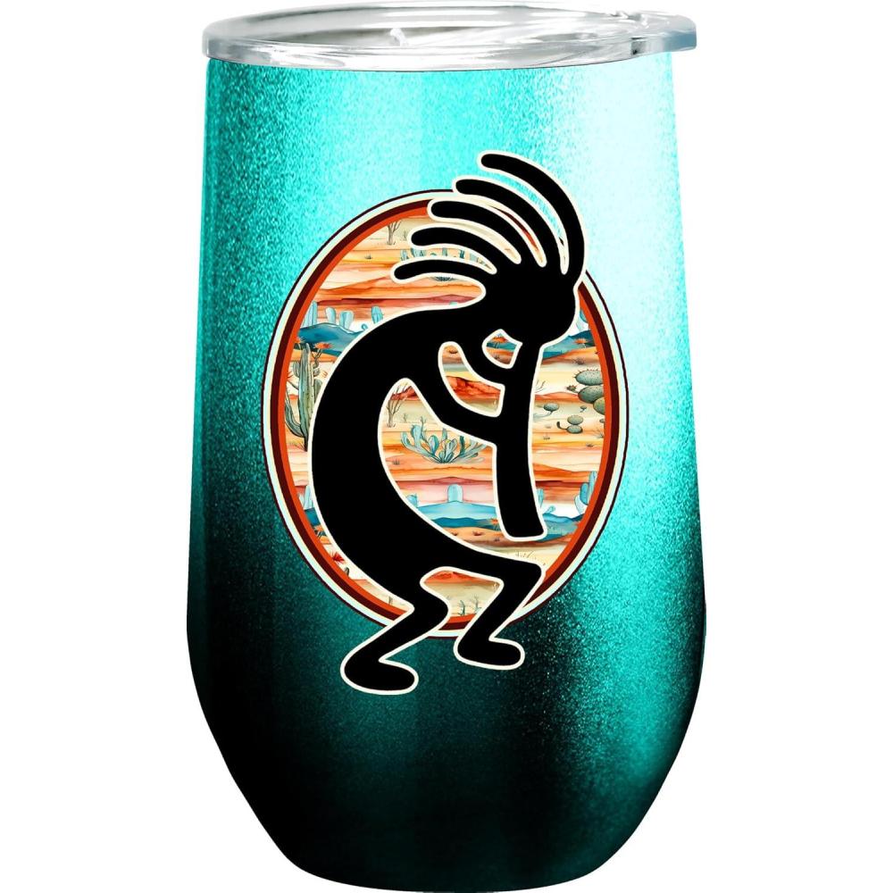 image:imageSpoontiques Sea Turtle Stainless Steel Tumbler  Insulated Wine Tumbler with Lid  Double Wall Stainless Steel Stemless Wine Glass  16oz  5 58 TallKokopelli