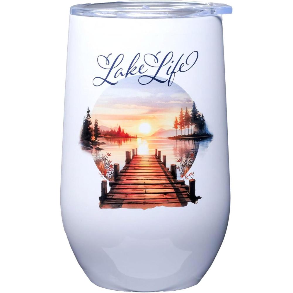 image:imageSpoontiques Sea Turtle Stainless Steel Tumbler  Insulated Wine Tumbler with Lid  Double Wall Stainless Steel Stemless Wine Glass  16oz  5 58 TallLake Life