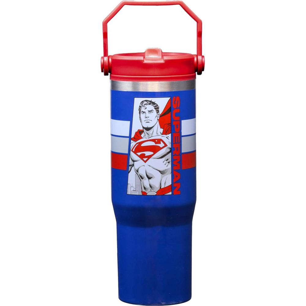image:imageSpoontiques Wonder Woman Stainless Steel Water Bottle 10 Tall Twist Off Lid amp Carrying Handle Stainless Steel Outer Wall amp Acrylic Inner WallSuperman