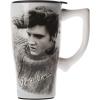 Spoontiques – Ceramic Travel Coffee Mug with Lid and Handle – Spill Proof Lid – Double Walled Mug for Hot and Cold Beverages – Microwave and Dishwasher Safe – Gilmore Girls Travel Mug(Elvis)