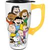 Spoontiques – Ceramic Travel Coffee Mug with Lid and Handle – Spill Proof Lid – Double Walled Mug for Hot and Cold Beverages – Microwave and Dishwasher Safe – Gilmore Girls Travel Mug(Peanuts)
