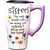 Spoontiques – Ceramic Travel Coffee Mug with Lid and Handle – Spill Proof Lid – Double Walled Mug for Hot and Cold Beverages – Microwave and Dishwasher Safe – Sisters Travel Mug