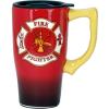Spoontiques – Ceramic Travel Coffee Mug with Lid and Handle – Spill Proof Lid – Double Walled Mug for Hot and Cold Beverages – Microwave and Dishwasher Safe – Fishing Lures Travel Mug(Firefighter)