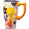 Spoontiques – Ceramic Travel Coffee Mug with Lid and Handle – Spill Proof Lid – Double Walled Mug for Hot and Cold Beverages – Microwave and Dishwasher Safe – Gilmore Girls Travel Mug(Looney Tunes Tweety)