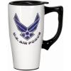 Spoontiques – Ceramic Travel Coffee Mug with Lid and Handle – Spill Proof Lid – Double Walled Mug for Hot and Cold Beverages – Microwave and Dishwasher Safe – Fishing Lures Travel Mug(Air Force)
