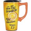 Spoontiques – Ceramic Travel Coffee Mug with Lid and Handle – Spill Proof Lid – Double Walled Mug for Hot and Cold Beverages – Microwave and Dishwasher Safe – Fishing Lures Travel Mug(Big Ray of Sunshine)