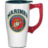 Spoontiques – Ceramic Travel Coffee Mug with Lid and Handle – Spill Proof Lid – Double Walled Mug for Hot and Cold Beverages – Microwave and Dishwasher Safe – Fishing Lures Travel Mug(Marines)