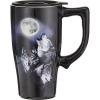 Spoontiques – Ceramic Travel Coffee Mug with Lid and Handle – Spill Proof Lid – Double Walled Mug for Hot and Cold Beverages – Microwave and Dishwasher Safe – Fishing Lures Travel Mug(Wolves)