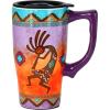 Spoontiques – Ceramic Travel Coffee Mug with Lid and Handle – Spill Proof Lid – Double Walled Mug for Hot and Cold Beverages – Microwave and Dishwasher Safe – Fishing Lures Travel Mug(Kokopelli)