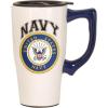 Spoontiques – Ceramic Travel Coffee Mug with Lid and Handle – Spill Proof Lid – Double Walled Mug for Hot and Cold Beverages – Microwave and Dishwasher Safe – Fishing Lures Travel Mug(Navy)