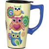 Spoontiques – Ceramic Travel Coffee Mug with Lid and Handle – Spill Proof Lid – Double Walled Mug for Hot and Cold Beverages – Microwave and Dishwasher Safe – Fishing Lures Travel Mug(Owls)
