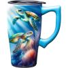 Spoontiques – Ceramic Travel Coffee Mug with Lid and Handle – Spill Proof Lid – Double Walled Mug for Hot and Cold Beverages – Microwave and Dishwasher Safe – Fishing Lures Travel Mug(Sea Turtle)