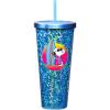 Spoontiques – Glitter Filled Acrylic Tumbler – Glitter Cup with Straw – 20 oz – Stainless Steel Locking Lid with Straw – Double Wall Insulated – BPA Free – Frosty the Snowman Glitter Cup(Peanuts Snoopy Beach)