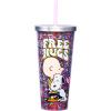 Spoontiques – Glitter Filled Acrylic Tumbler – Glitter Cup with Straw – 20 oz – Stainless Steel Locking Lid with Straw – Double Wall Insulated – BPA Free – Frosty the Snowman Glitter Cup(Peanuts Free Hugs)