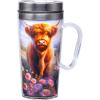 Spoontiques Insulated Travel Mug, 14oz – Double Wall Stainless & Acrylic Drink Cup with Twist Top Lid & Handle – Horse(Highland Cow)