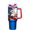 Spoontiques Stainless Steel Travel Mug, 40oz – Double Wall Insulation, Sturdy Handle, Sliding Lock Travel Lid – Camo(Americana)